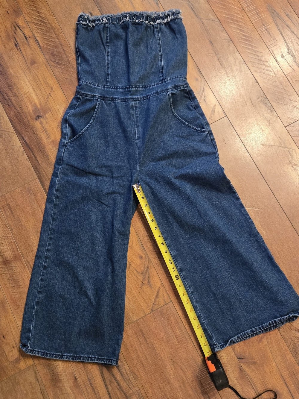 J.O.A. Dark Blue Strapless Denim Jumpsuit Romper